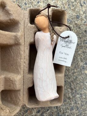 Demdaco Willow Tree-style Carved Angel Ornament - Blush and Natural